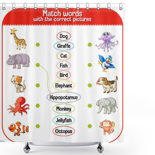 Personality  Word To Picture Matching Worksheet For Children Illustration Shower Curtains