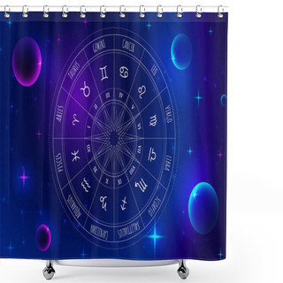Personality  Astrology Wheel With Zodiac Signs On Outer Space Background. Mystery And Esoteric. Star Map. Horoscope Vector Illustration. Spiritual Tarot Poster. Shower Curtains