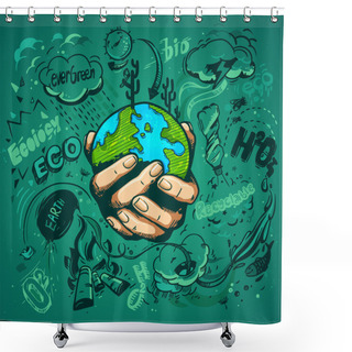 Personality  Human Hands Holding Earth Shower Curtains