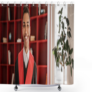 Personality  Happy African American Student In Graduation Gown, Banner Shower Curtains