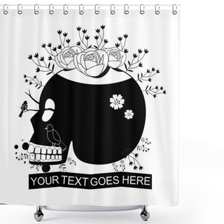 Personality  Skull And Roses, Black And White Day Of The Dead Card Shower Curtains