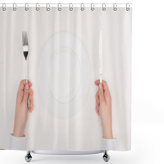 Personality  Hands, Empty Plate And Cutlery Shower Curtains