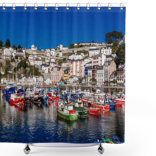 Personality  Luarca, Spain  - 06 October 2016: Colorful Fishing Boats In Luarca, Asturias, Spain. Shower Curtains