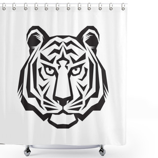 Personality  Tiger Head - Vector Logo Concept Illustration In Classic Graphic Style. Tiger Head Silhouette Sign. Tiger Head Tattoo Vector Illustration. Bengal Tiger Head Creative Illustration. Black & White. Shower Curtains