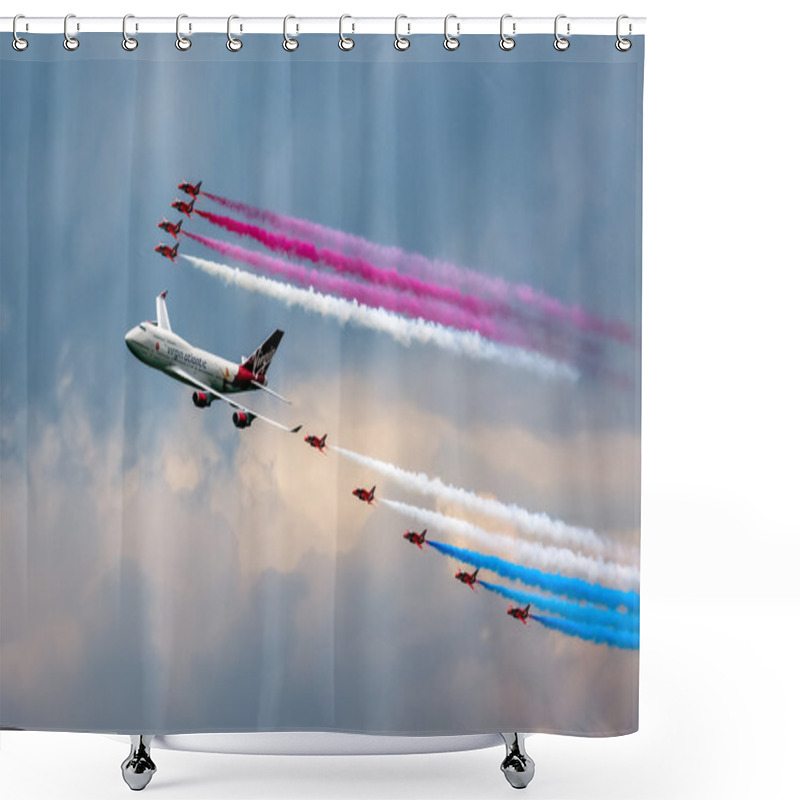 Personality  Virgin Atlantic - Boeing 747-400 And Red Arrows Aerial Display A Shower Curtains