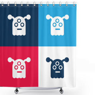 Personality  Alien Of Outer Space Blue And Red Four Color Minimal Icon Set Shower Curtains