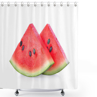 Personality  Closeup Of Some Pieces Of Refreshing Watermelon On A White Backg Shower Curtains