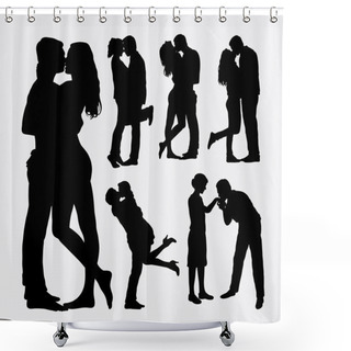 Personality  Valentines Kissing Couple People Silhouettes Shower Curtains