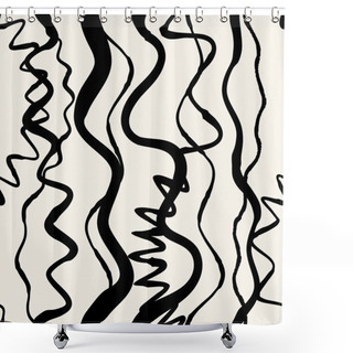 Personality  Abstract Waved Lines Vector Seamless Pattern Shower Curtains