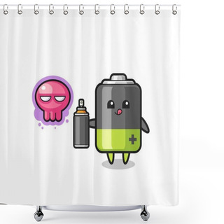 Personality  Battery Cartoon Make A Graffiti With A Spray Paint , Cute Design Shower Curtains