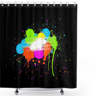 Personality  Colorful Paint Drops On Black Background Shower Curtains