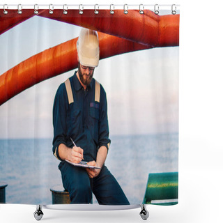 Personality  Deck Officer On Deck Of Offshore Vessel Or Ship Shower Curtains