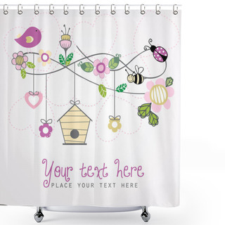 Personality  Card With Birds And Flowers Shower Curtains