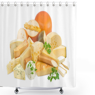 Personality  Various Types Of Cheese On A Light Background Shower Curtains