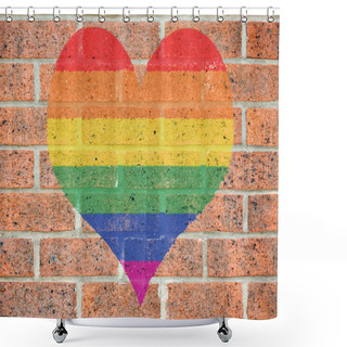 Personality  Gay Heart On Brick Wall Shower Curtains