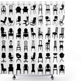 Personality  Black Silhouettes Of Different Chairs On A White Background Shower Curtains