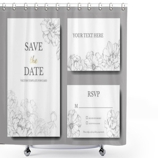 Personality  Vector Peonies. Engraved Ink Art. Wedding Background Cards With Decorative Flowers. Thank You, Rsvp, Invitation Cards Graphic Set Banner. Shower Curtains