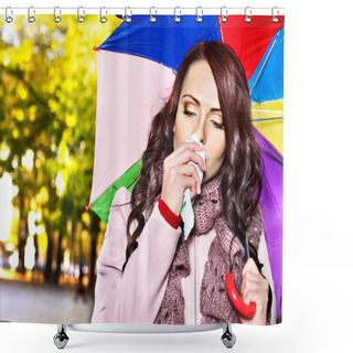 Personality  Woman Sneezing Handkerchief Outdoor. Shower Curtains