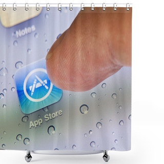 Personality  Close-up View Of Clicking The App Store Icon On An IPad Shower Curtains