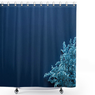 Personality  Top View Of Painted Plant On Blue Background Shower Curtains