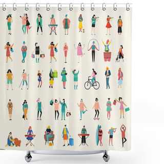 Personality  Colorful Vector Illustration Concept Set Of Different Activities Of Women For Happy Women's Internarional Day Cards, Posters And Banners . Group Of Happy Female Friends, Mothers In Flat Design Shower Curtains