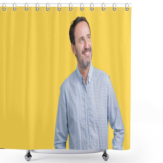Personality  Handsome Middle Age Elegant Senior Man Over Isolated Background Smiling Looking Side And Staring Away Thinking. Shower Curtains