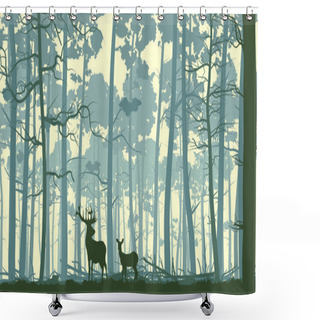 Personality  Abstract Illustration Of Wild Animals In Wood. Shower Curtains