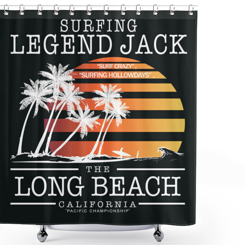 Personality  Palm Trees On Beach With Surf Rider Shower Curtains