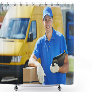 Personality  Delivery Man With Parcel Box Shower Curtains