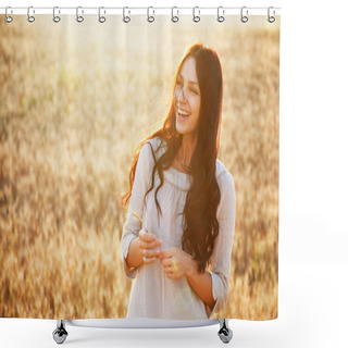 Personality  Beautiful Lady In Wheat Field Shower Curtains