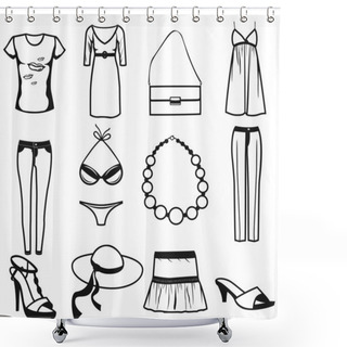 Personality  Women Clothes And Accessories Summer Icon Set Shower Curtains