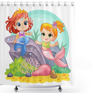Personality  Sea World Background With Mermaids On Coral Reef Shower Curtains