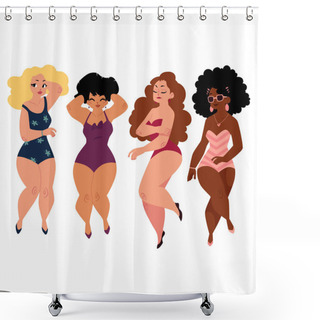 Personality  Plump, Curvy Women, Girls, Plus Size Models In Swimming Suits Shower Curtains