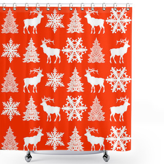 Personality  Christmas Seamless Pattern Design - Deer, Snowflake And Christmas Tree Shower Curtains