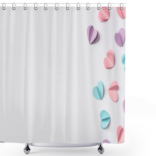 Personality  Top View Of Colorful Paper Hearts On White Background Shower Curtains