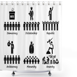 Personality  Type Of Government - Democracy Dictatorship Republic Aristocracy Monarchy Anarchy Stick Figure Pictogram Icons Shower Curtains