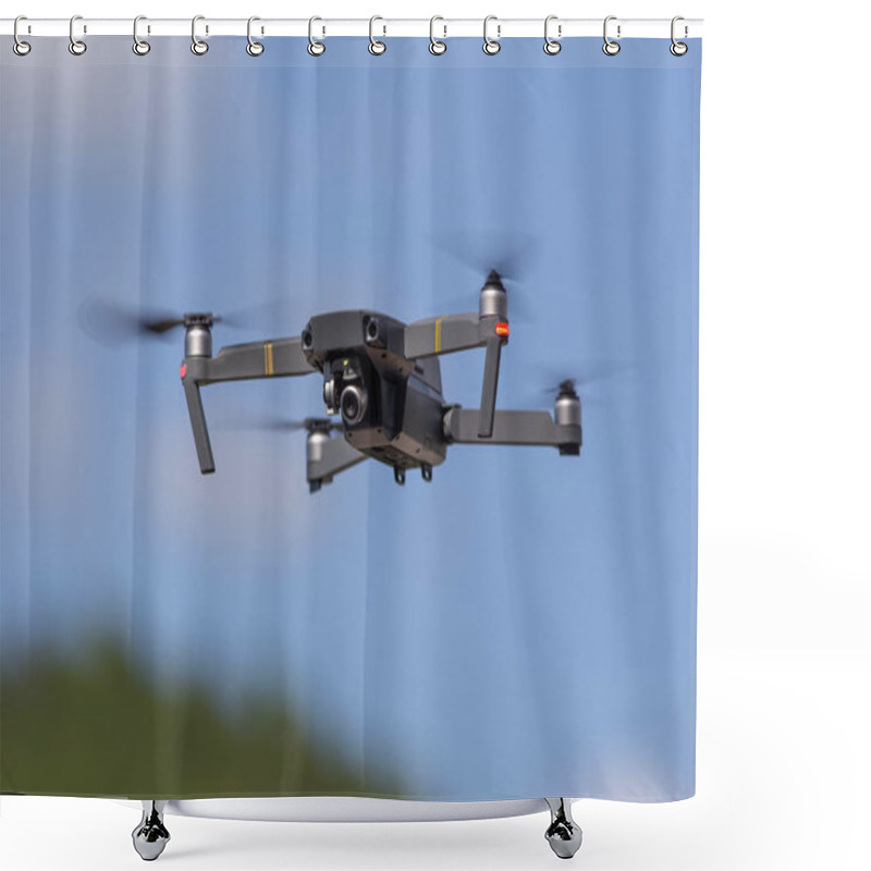 Personality  The Drone Copter Flying With Digital Camera. Shower Curtains
