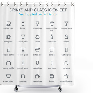 Personality  Drinks And Glass Line Icon Set.  Shower Curtains