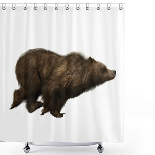 Personality  Running Brown Bear Or Ursus Arctos, A Large Mammal Found In North America And Eurasia. 3D Illustration Isolated On A White Background.  Shower Curtains