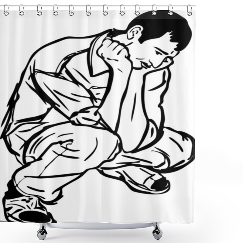 Personality  Image Of A Young Man Squatting On His Haunches Shower Curtains