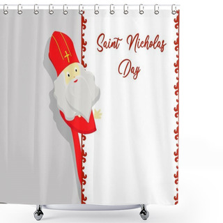Personality  St. Nicolas Day. Greeting Card For The Sinterclass. Holiday Gifts In A Red Bag.. Shower Curtains