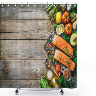 Personality  Fresh Salmon Fillet With Aromatic Herbs, Spices And Vegetables Shower Curtains