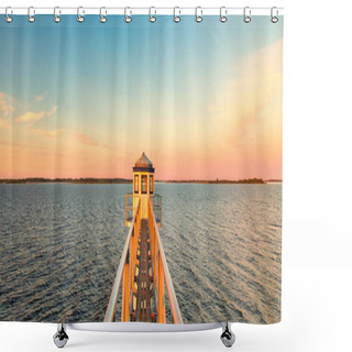 Personality  Sunset Over Dutch National Park Lauwersmeer In Friesland With An Ancient Lighthouse In Front Shower Curtains