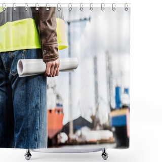 Personality  Shipbuilding Engineer Standing At Dockside Shower Curtains