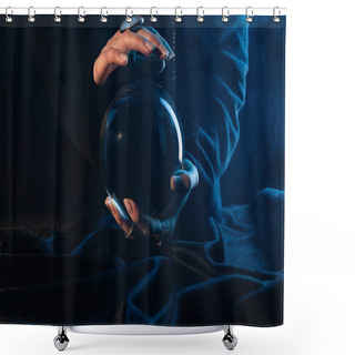 Personality  Partial View Of Witch With Crystal Ball On Dark Blue  Shower Curtains