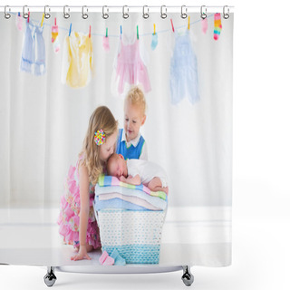 Personality  Brother And Sister Kissing Newborn Baby Shower Curtains