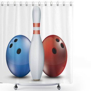 Personality  Bowling Pin With 2 Balls On The White Background. Eps 10 Vector File. Shower Curtains
