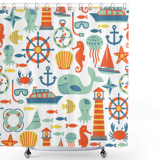 Personality  Seamless Pattern With Sea Icons Shower Curtains