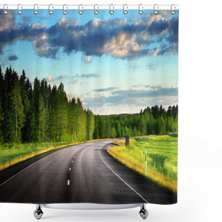 Personality  Asphalt Road In Forest Shower Curtains