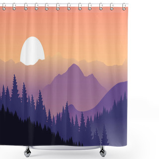 Personality  Purple Mountains On A Background Of Pink Sky. Shower Curtains